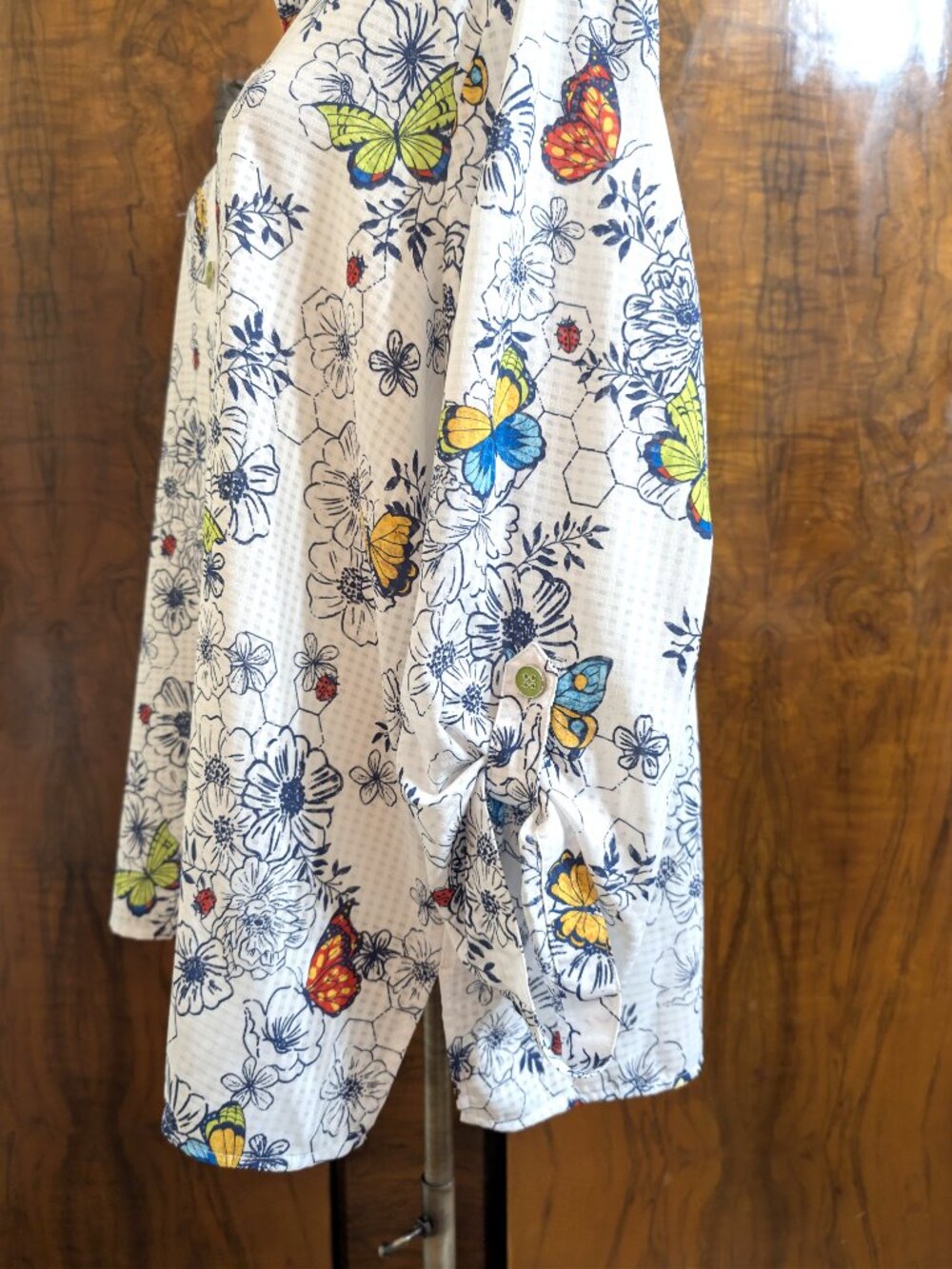 Ali Miles Wired Collar Butterfly Floral Garden Art to Wear Tunic 1X Boho Button - Picture 6 of 9